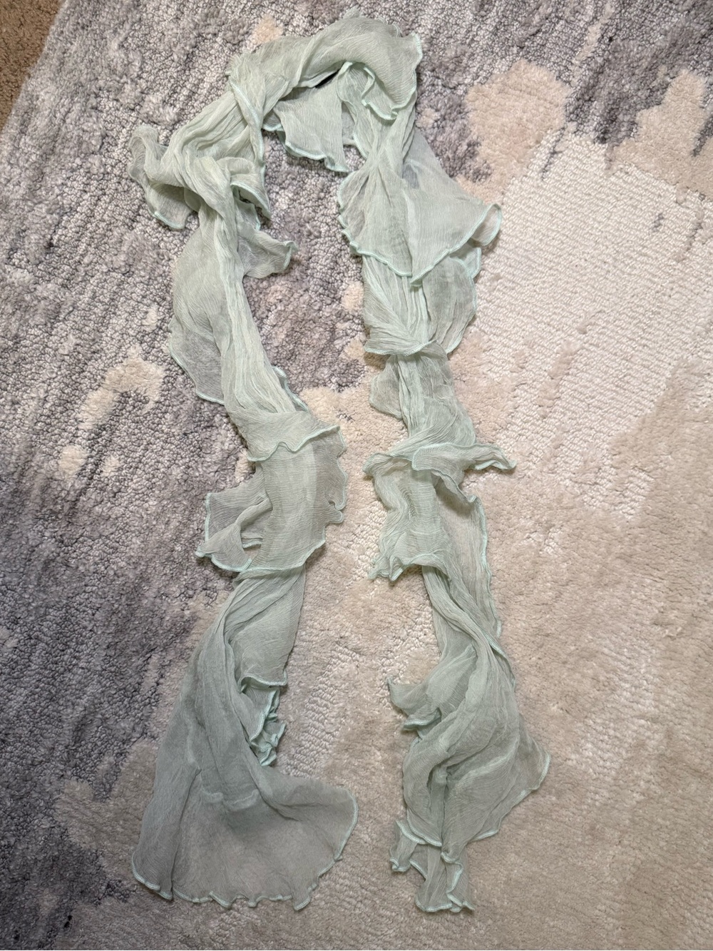 Elizabeth Gillett NYC Mint Ruffle Scarf 100% Silk